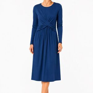 J. Jill Wearever Collection Dress XS Blue Twist Front Midi Long Sleeve Jersey